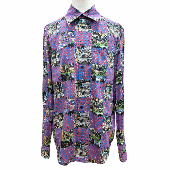 Excellent LOUIS VUITTON Long sleeve shirt Damier Classic Logo button Multi M