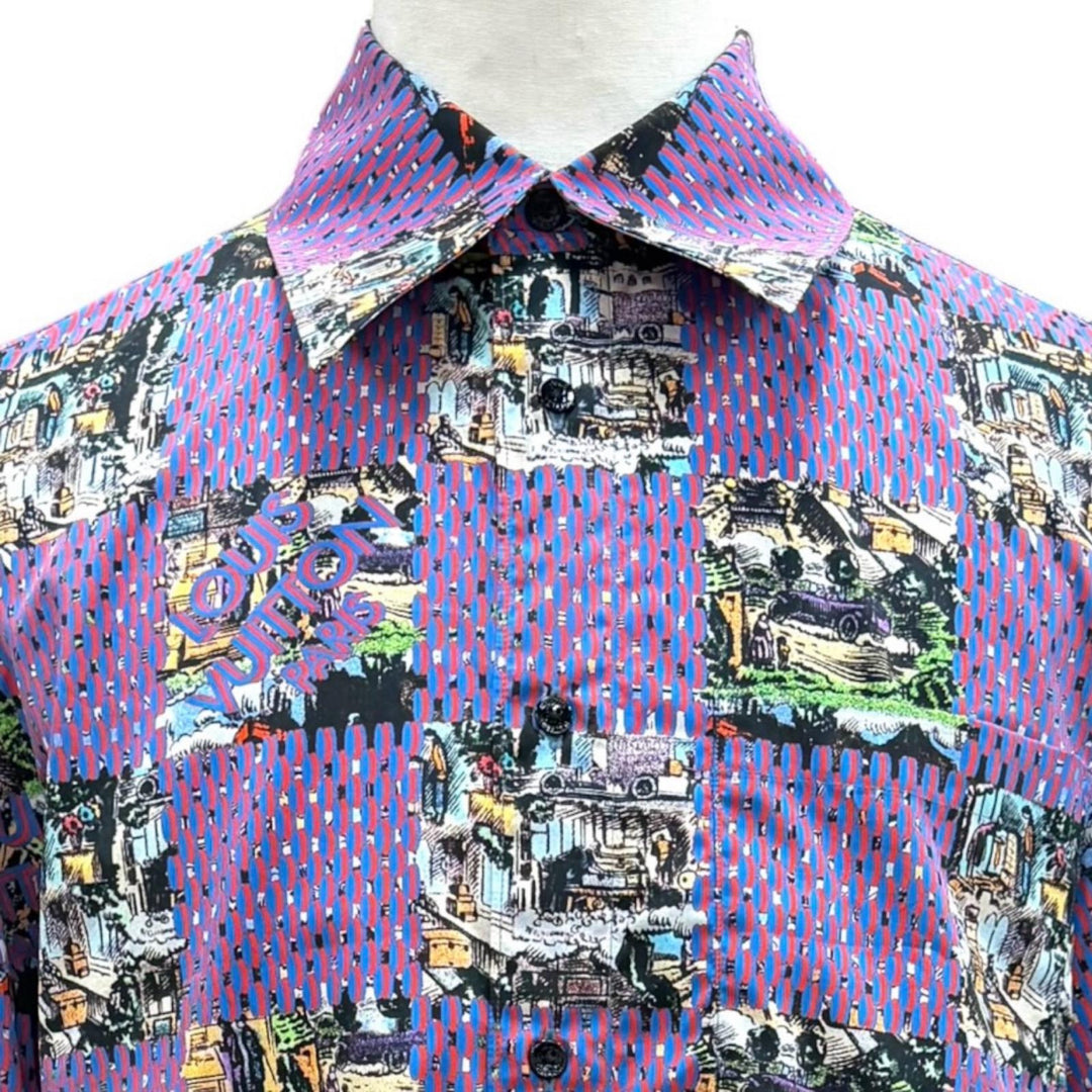 Excellent LOUIS VUITTON Long sleeve shirt Damier Classic Logo button Multi M