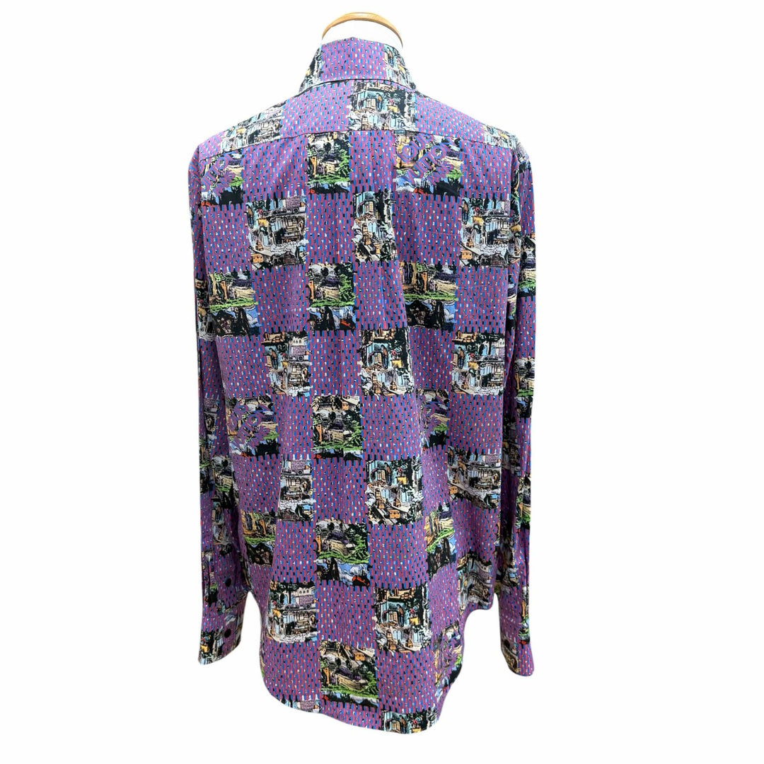 Excellent LOUIS VUITTON Long sleeve shirt Damier Classic Logo button Multi M