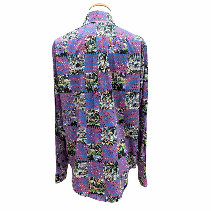 Excellent LOUIS VUITTON Long sleeve shirt Damier Classic Logo button Multi M