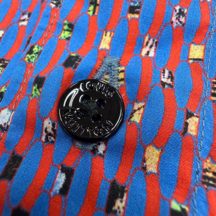Excellent LOUIS VUITTON Long sleeve shirt Damier Classic Logo button Multi M