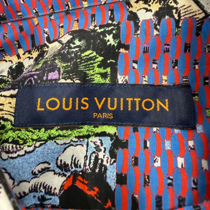 Excellent LOUIS VUITTON Long sleeve shirt Damier Classic Logo button Multi M