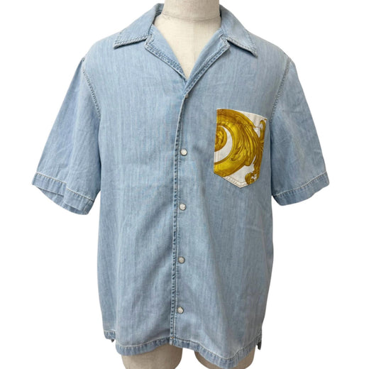Excellent VERSACE Short sleeve shirt Baroque Medusa Button Open Collar