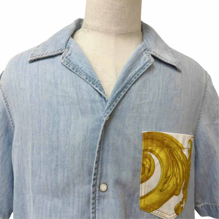 Excellent VERSACE Short sleeve shirt Baroque Medusa Button Open Collar