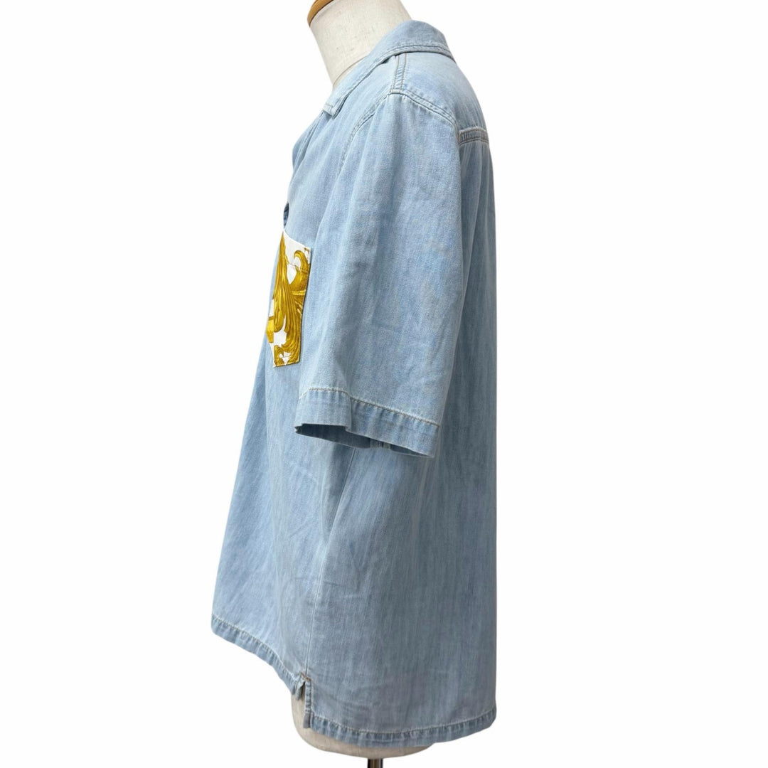 Excellent VERSACE Short sleeve shirt Baroque Medusa Button Open Collar