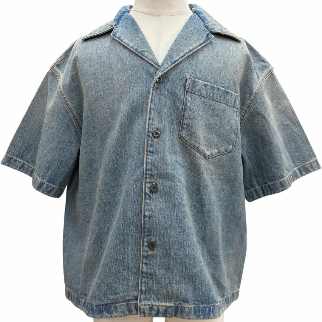 Excellent PRADA Short sleeve shirt Denim Jacket blue cotton mens M GEC068