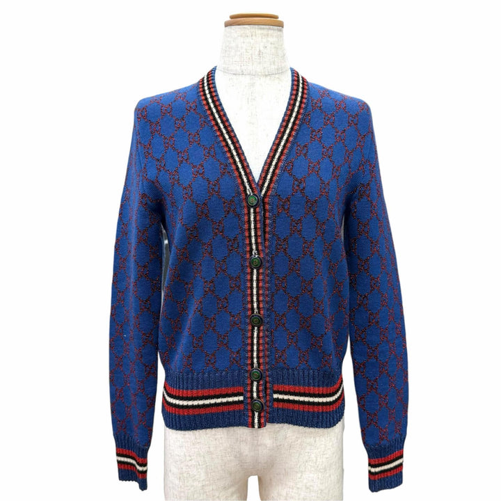 Excellent GUCCI cardigan Interlocking G Button Lame V-Neck XS 478730 X5Z75