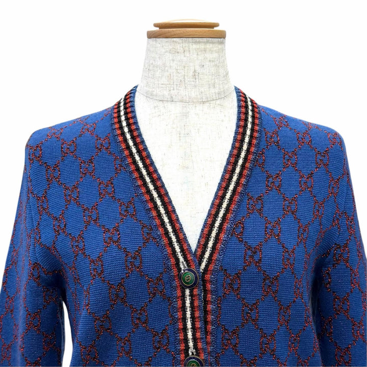Excellent GUCCI cardigan Interlocking G Button Lame V-Neck XS 478730 X5Z75