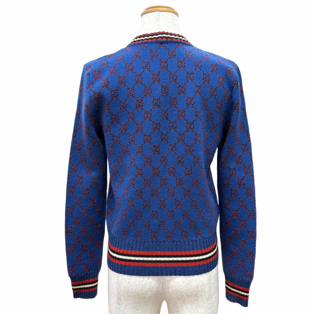 Excellent GUCCI cardigan Interlocking G Button Lame V-Neck XS 478730 X5Z75