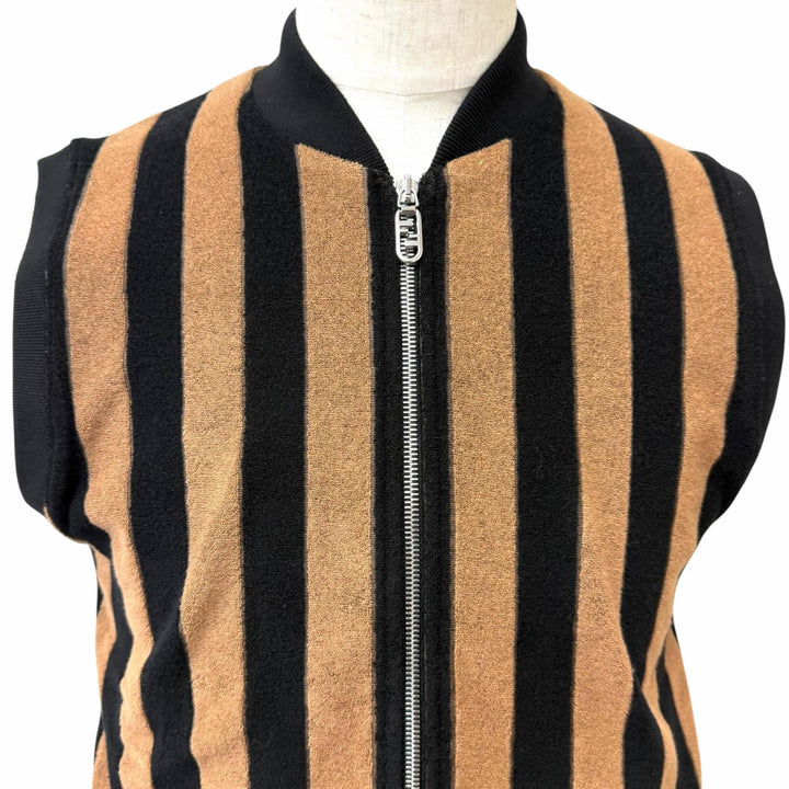 Pristine FENDI Best Pecan Stripe FF Logo Zip Terry Cloth Brown cotton