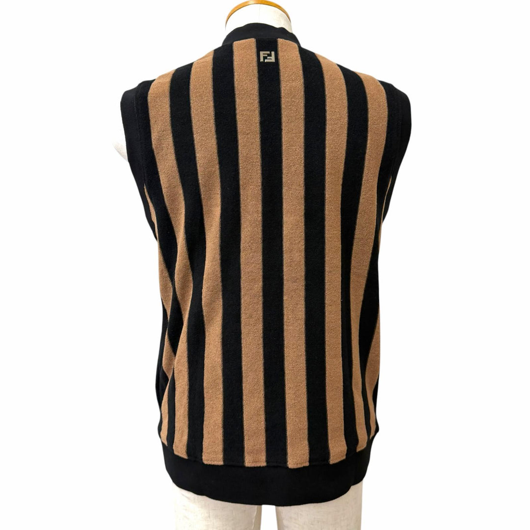 Pristine FENDI Best Pecan Stripe FF Logo Zip Terry Cloth Brown cotton