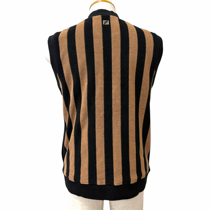 Pristine FENDI Best Pecan Stripe FF Logo Zip Terry Cloth Brown cotton