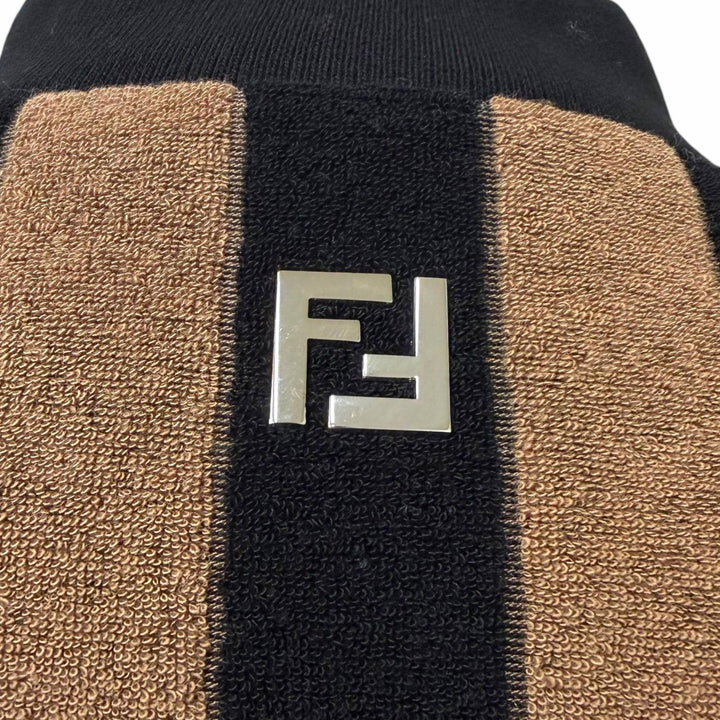 Pristine FENDI Best Pecan Stripe FF Logo Zip Terry Cloth Brown cotton
