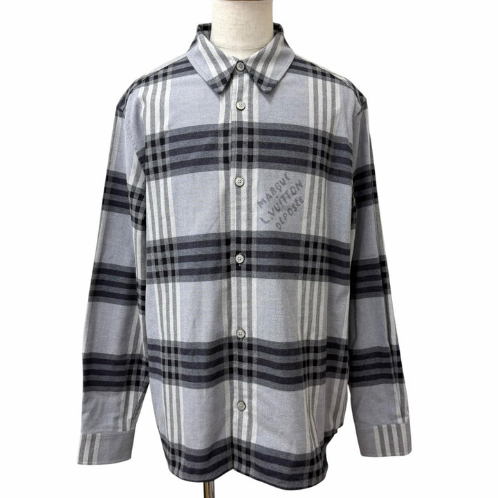 Great LOUIS VUITTON Long sleeve shirt check long sleeve gray cotton