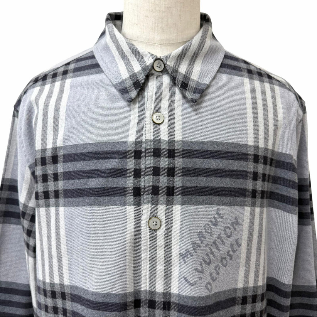 Great LOUIS VUITTON Long sleeve shirt check long sleeve gray cotton