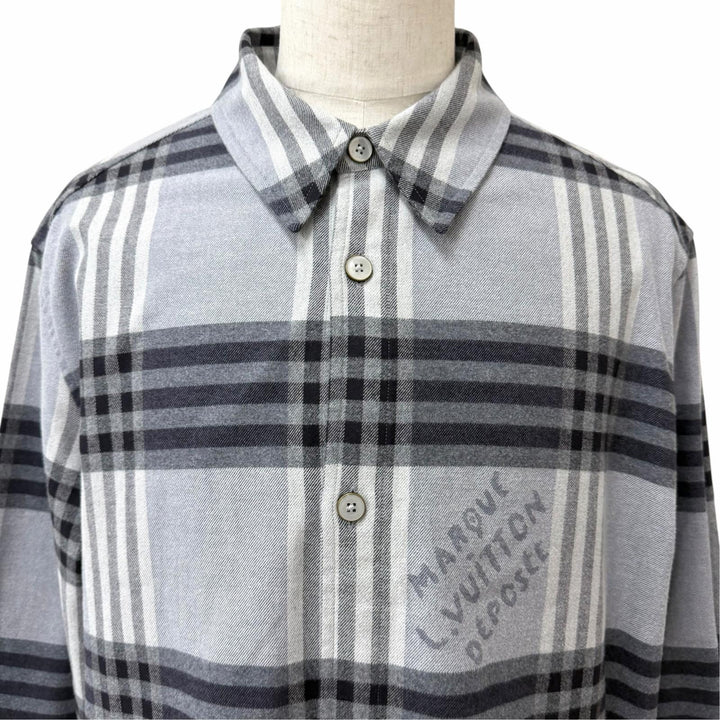 Great LOUIS VUITTON Long sleeve shirt check long sleeve gray cotton