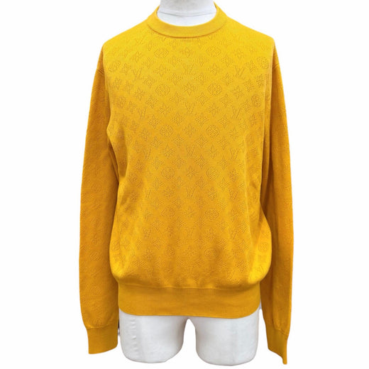Excellent LOUIS VUITTON sweater Perforated Monogram Long Sleeve Knit yellow S