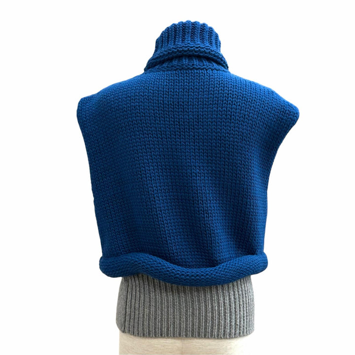 Excellent LOUIS VUITTON knit Leather monogram patch turtleneck sleeveless wool S