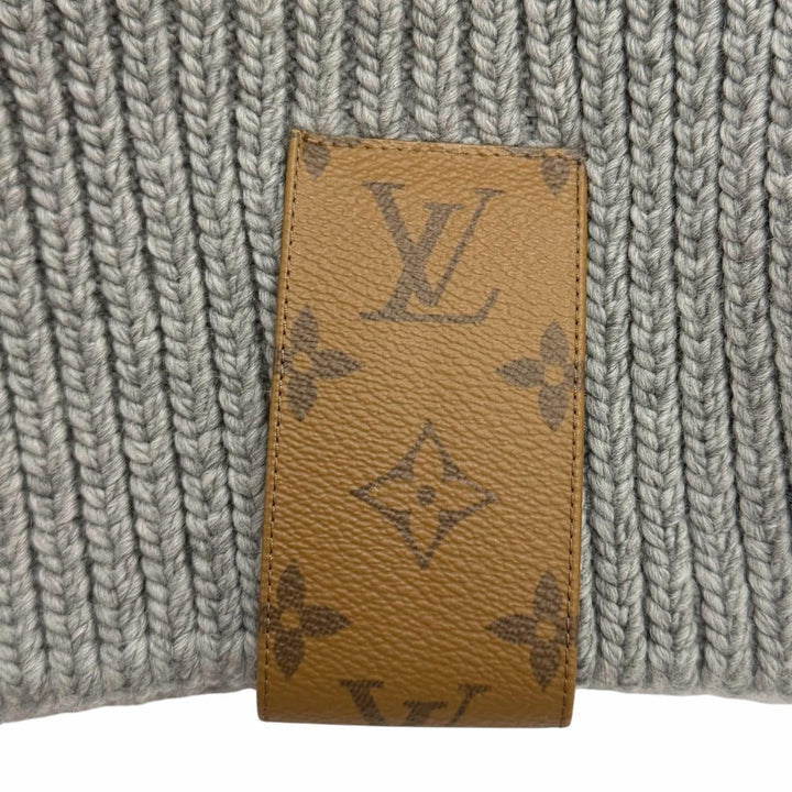 Excellent LOUIS VUITTON knit Leather monogram patch turtleneck sleeveless wool S