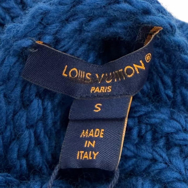 Excellent LOUIS VUITTON knit Leather monogram patch turtleneck sleeveless wool S