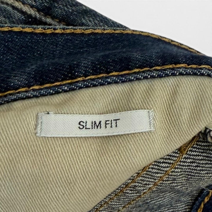 Excellent PRADA Denim pants Leather logo patch selvedge Indigo cotton 25 GFP534