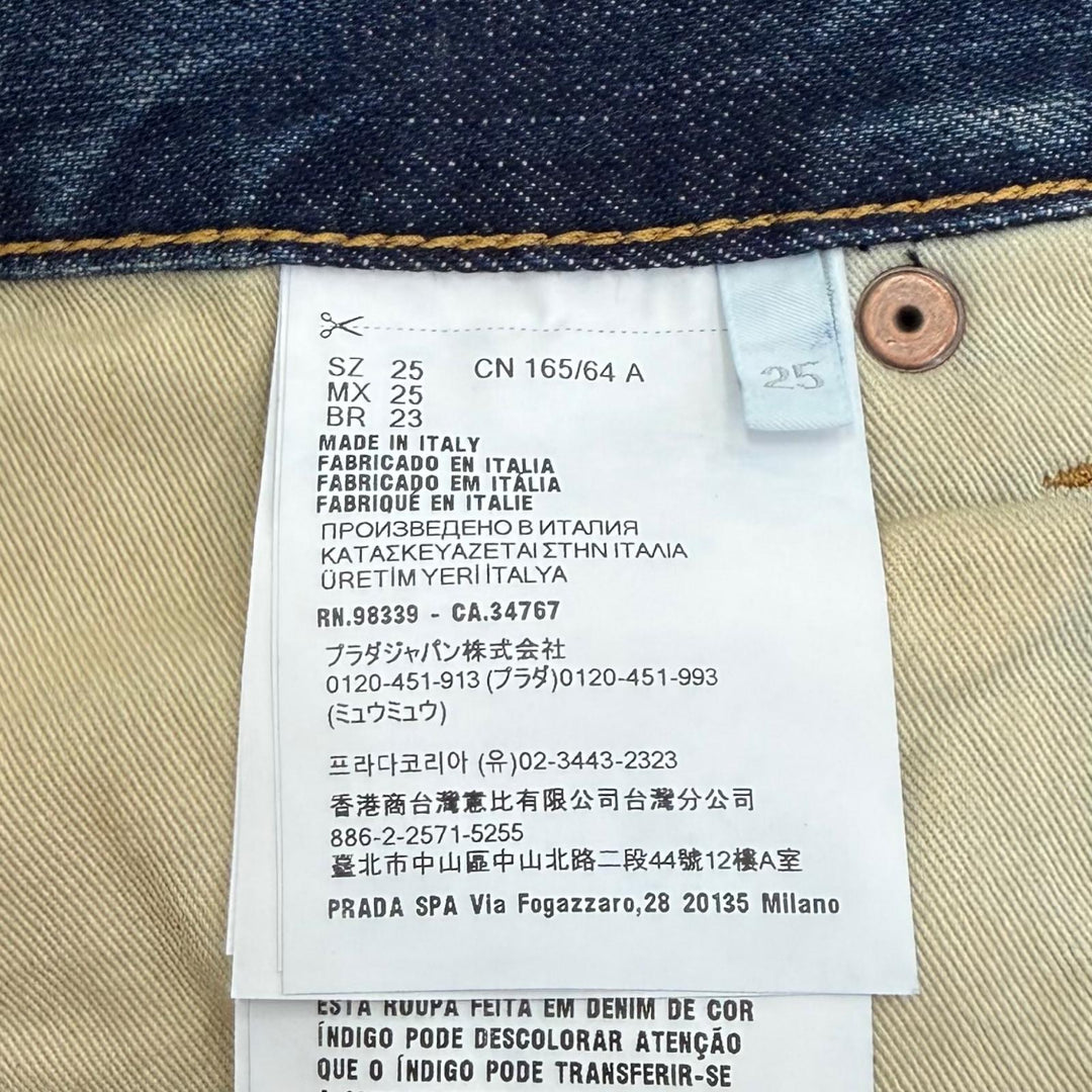 Excellent PRADA Denim pants Leather logo patch selvedge Indigo cotton 25 GFP534