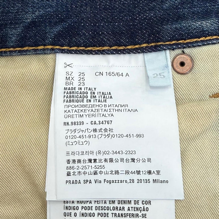 Excellent PRADA Denim pants Leather logo patch selvedge Indigo cotton 25 GFP534