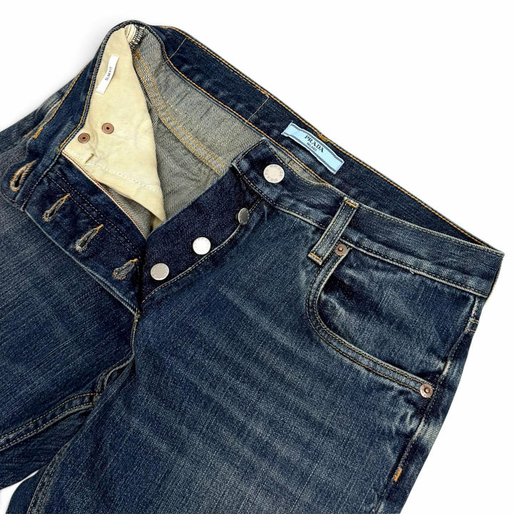 Excellent PRADA Denim pants Leather logo patch selvedge Indigo cotton 25 GFP534