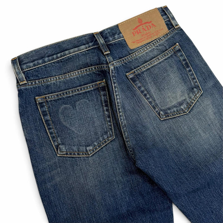 Excellent PRADA Denim pants Leather logo patch selvedge Indigo cotton 25 GFP534