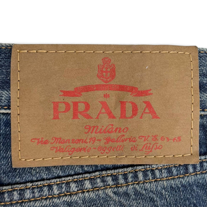 Excellent PRADA Denim pants Leather logo patch selvedge Indigo cotton 25 GFP534