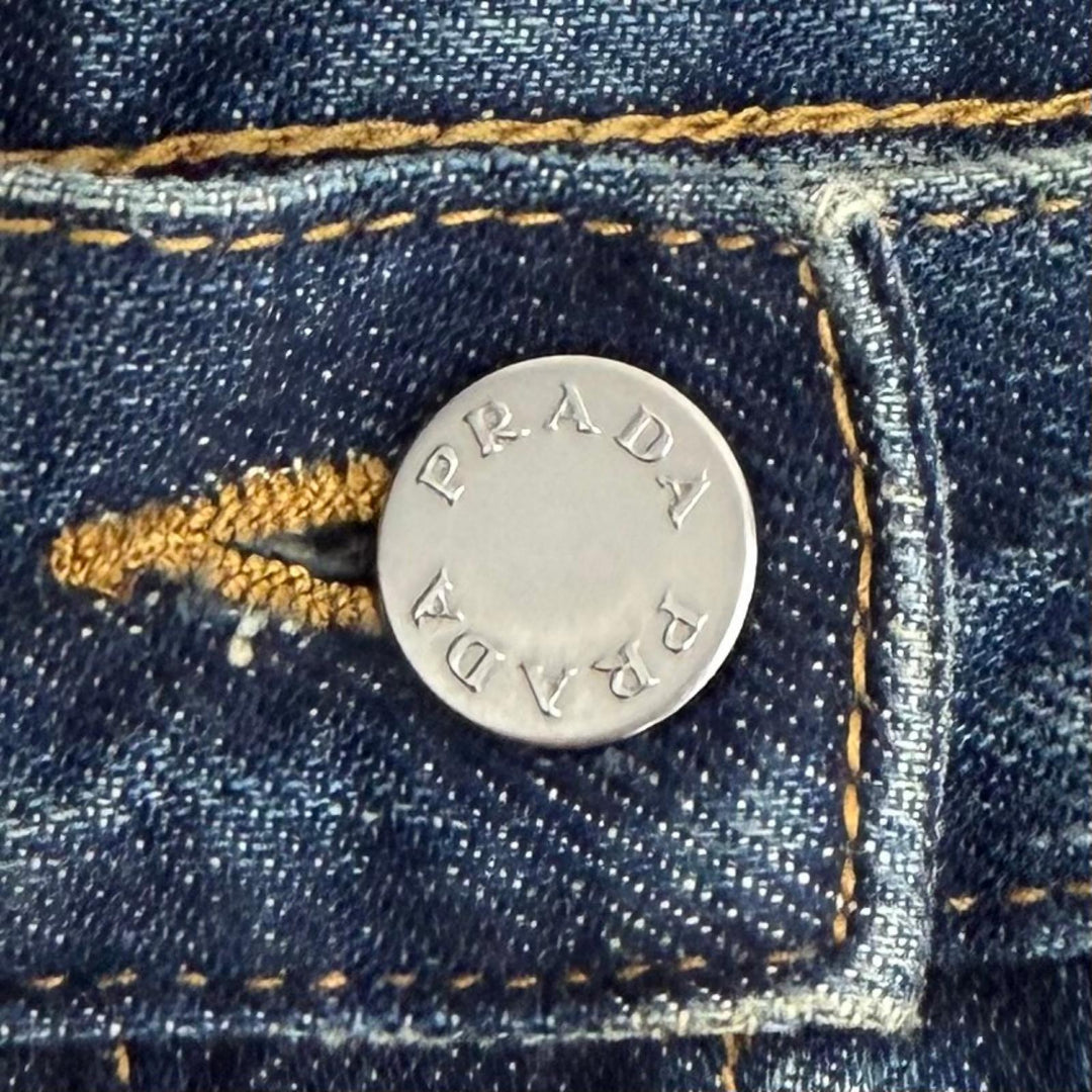 Excellent PRADA Denim pants Leather logo patch selvedge Indigo cotton 25 GFP534
