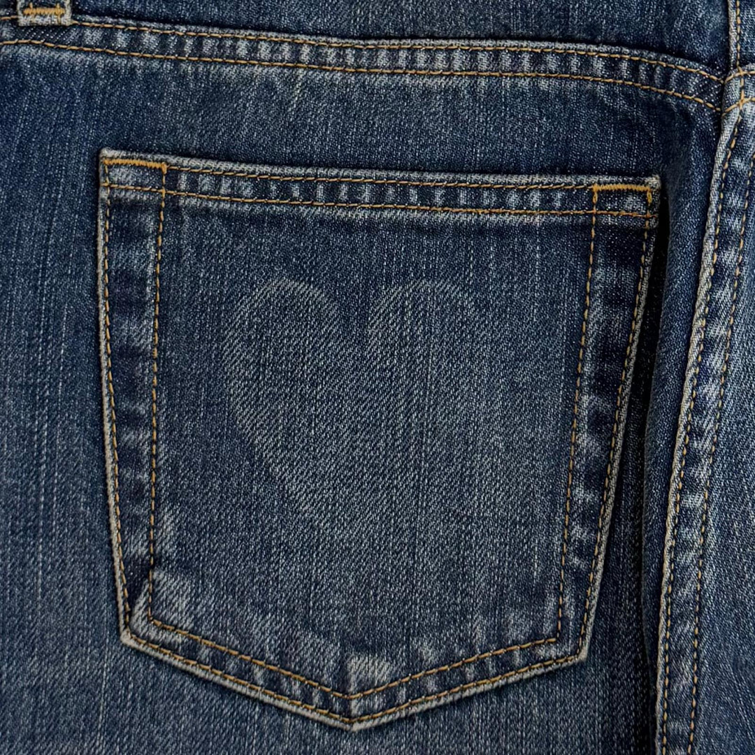 Excellent PRADA Denim pants Leather logo patch selvedge Indigo cotton 25 GFP534