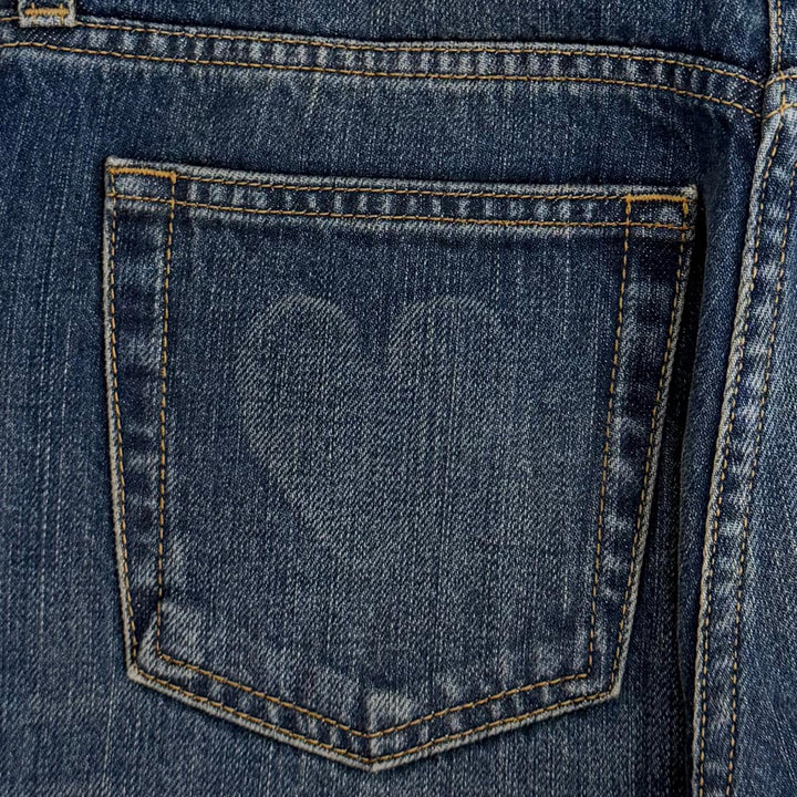 Excellent PRADA Denim pants Leather logo patch selvedge Indigo cotton 25 GFP534