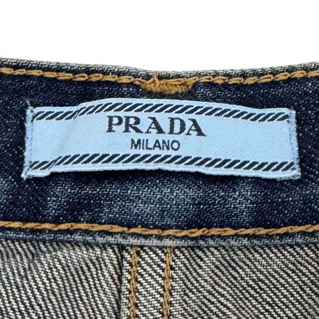 Excellent PRADA Denim pants Leather logo patch selvedge Indigo cotton 25 GFP534