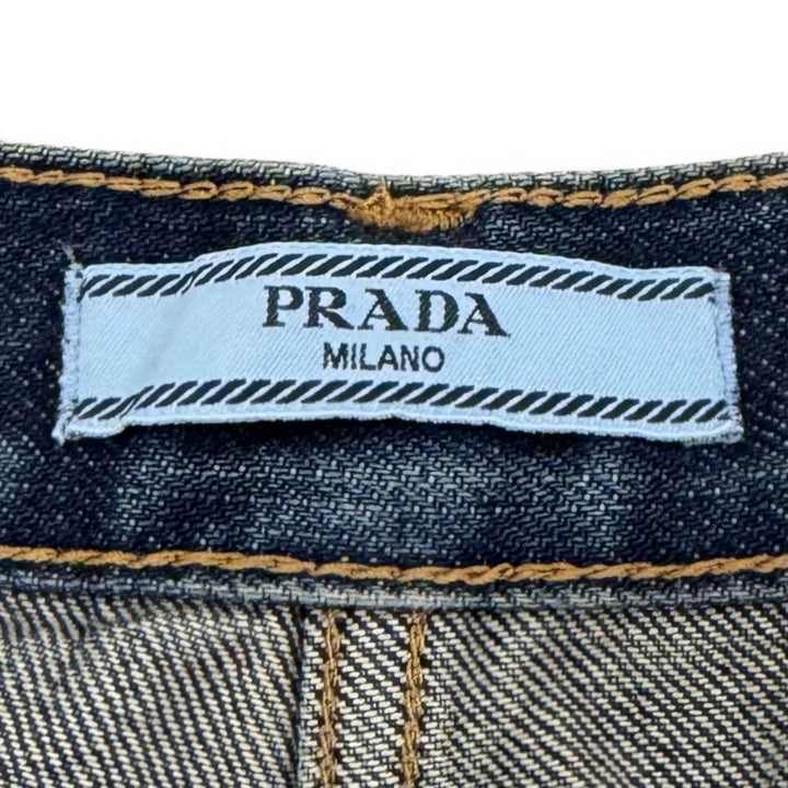 Excellent PRADA Denim pants Leather logo patch selvedge Indigo cotton 25 GFP534