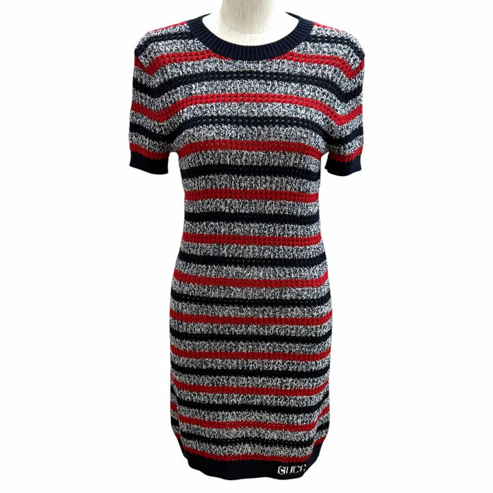 Excellent GUCCI one piece Logo-emblazoned striped crochet knit top XS 835988