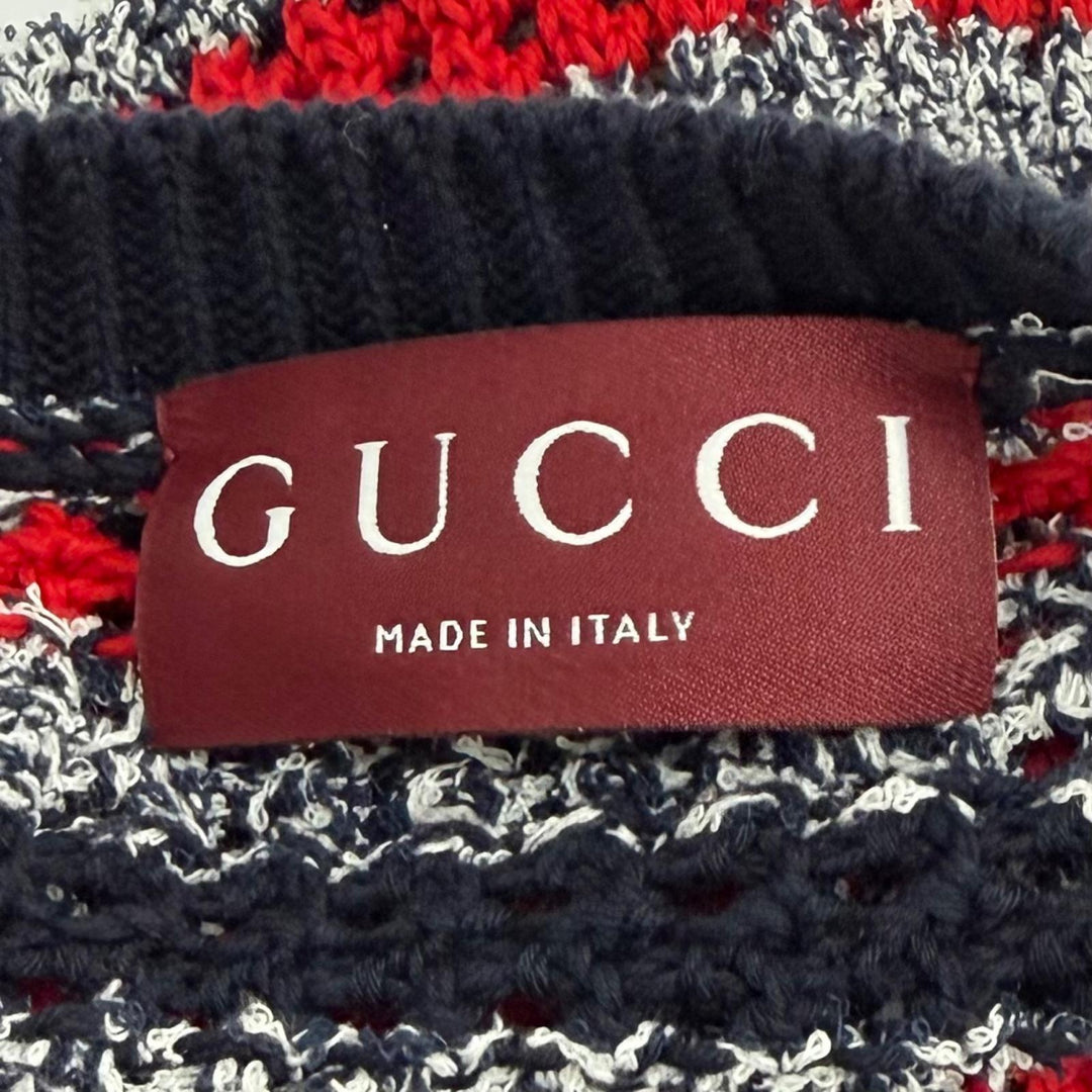 Excellent GUCCI one piece Logo-emblazoned striped crochet knit top XS 835988
