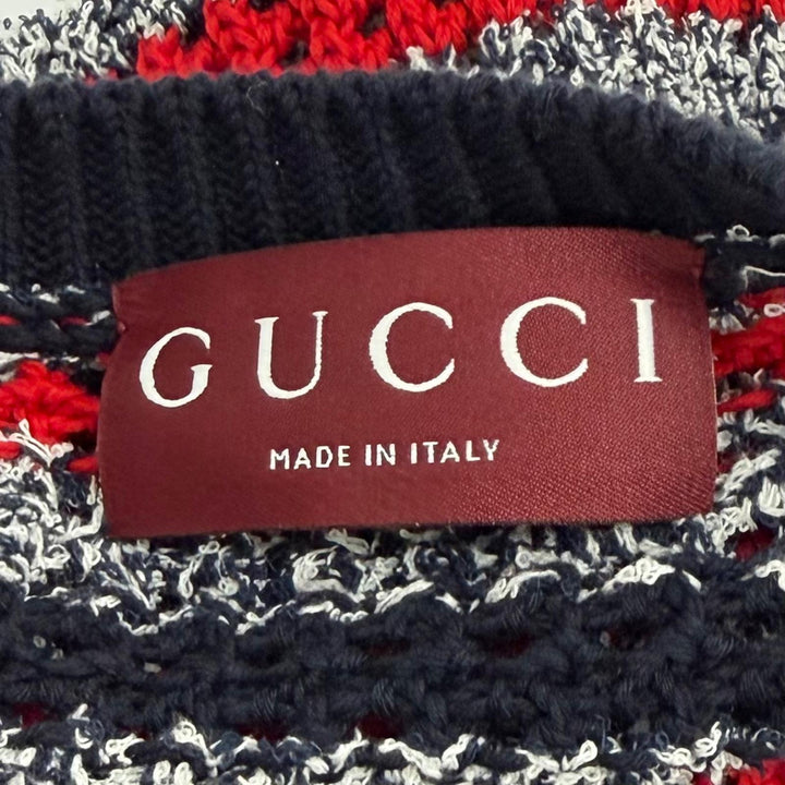 Excellent GUCCI one piece Logo-emblazoned striped crochet knit top XS 835988