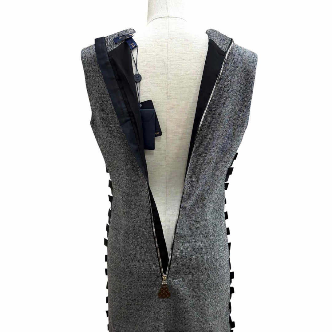 Pristine LOUIS VUITTON one piece Monogram ZIP Leather gray wool Women 34