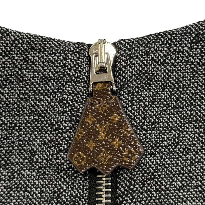 Pristine LOUIS VUITTON one piece Monogram ZIP Leather gray wool Women 34