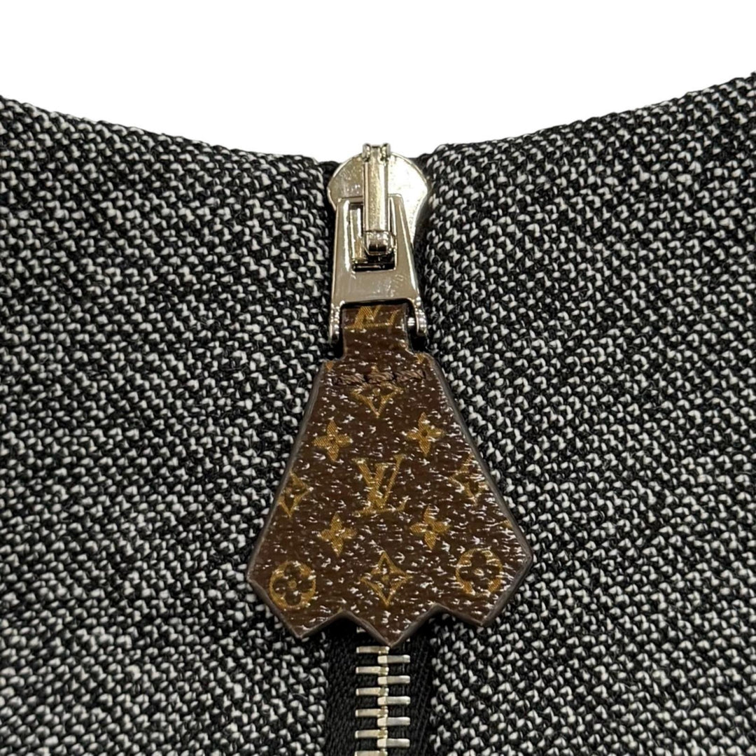 Pristine LOUIS VUITTON one piece Monogram ZIP Leather gray wool Women 34