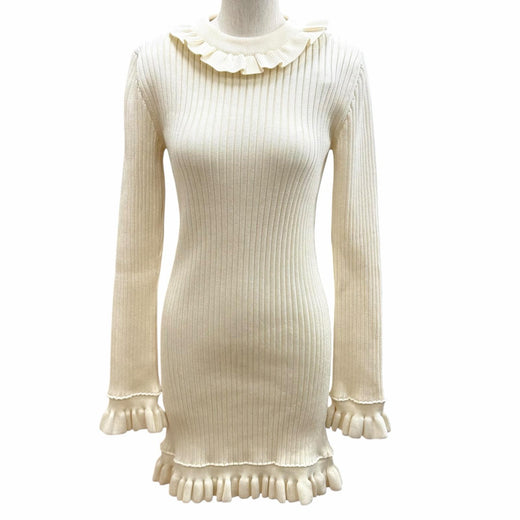 Pristine LOUIS VUITTON one piece Frill design ribbed knit Ivory Rayon Women S