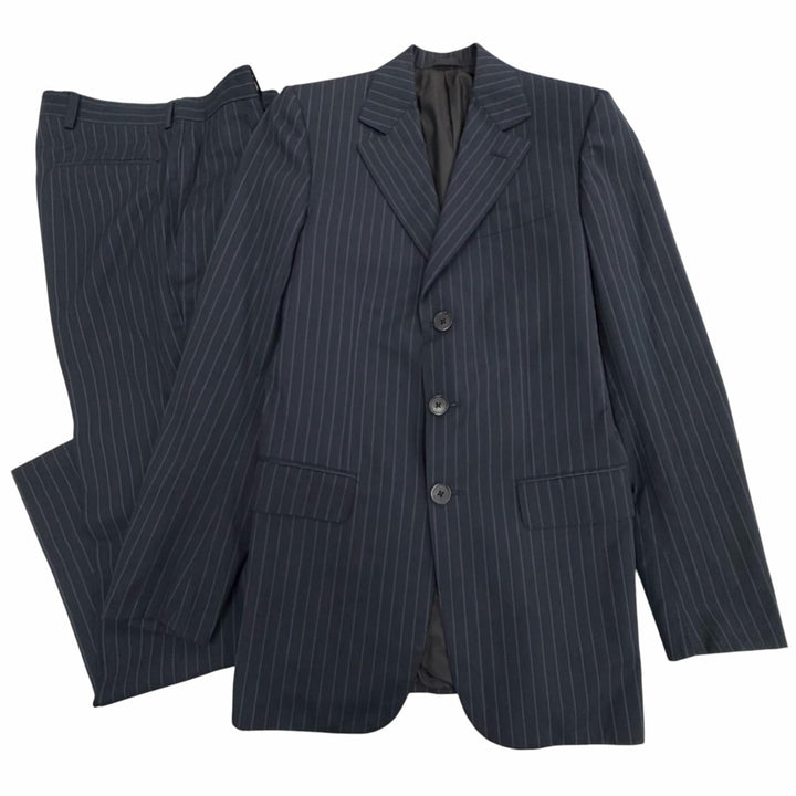 Great LOUIS VUITTON two-piece set Striped 2-piece single suit Navy wool mens 44