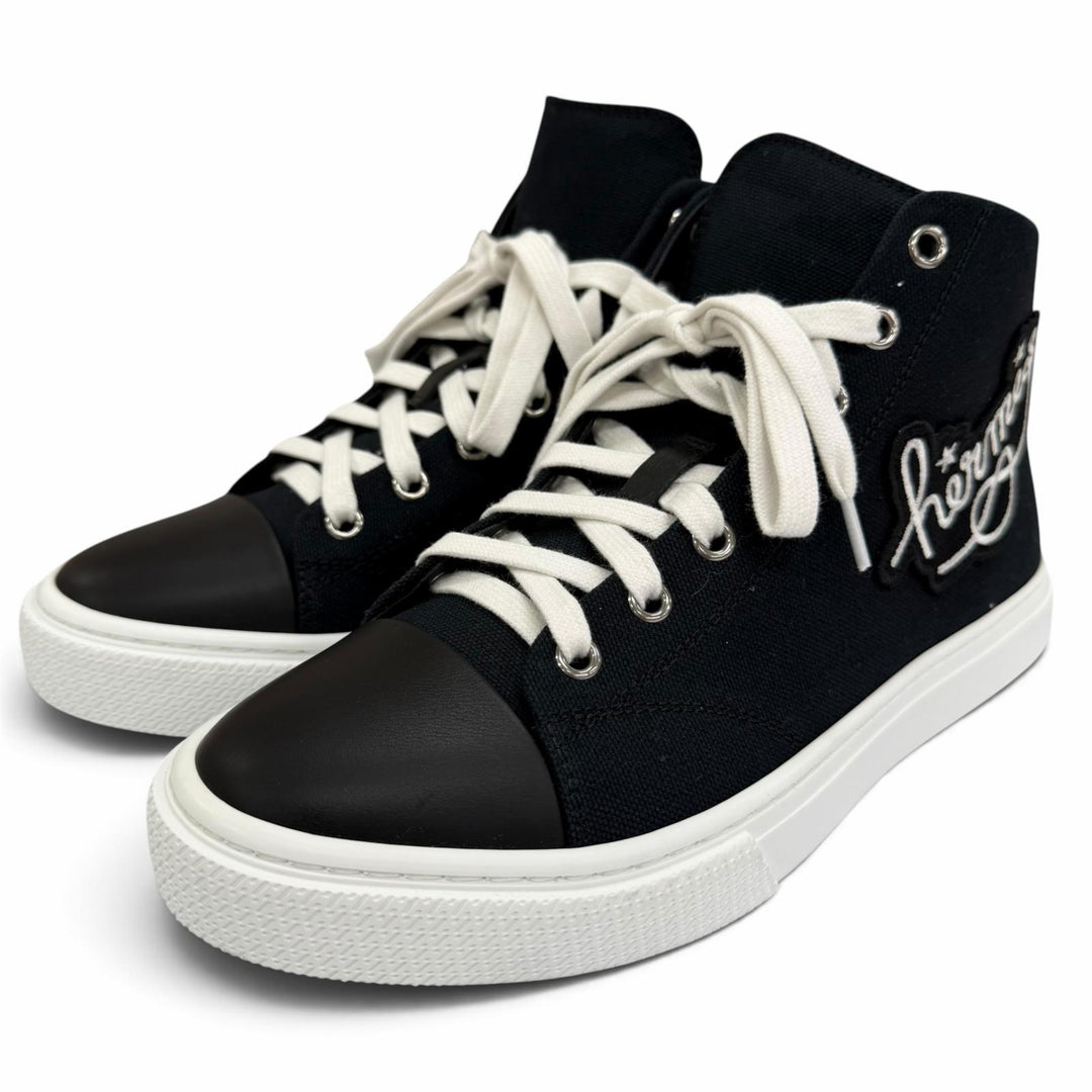 Pristine HERMES High cut sneakers Iriko Logo patch lace-up black canvas IT 38