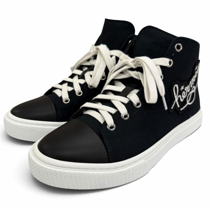 Pristine HERMES High cut sneakers Iriko Logo patch lace-up black canvas IT 38
