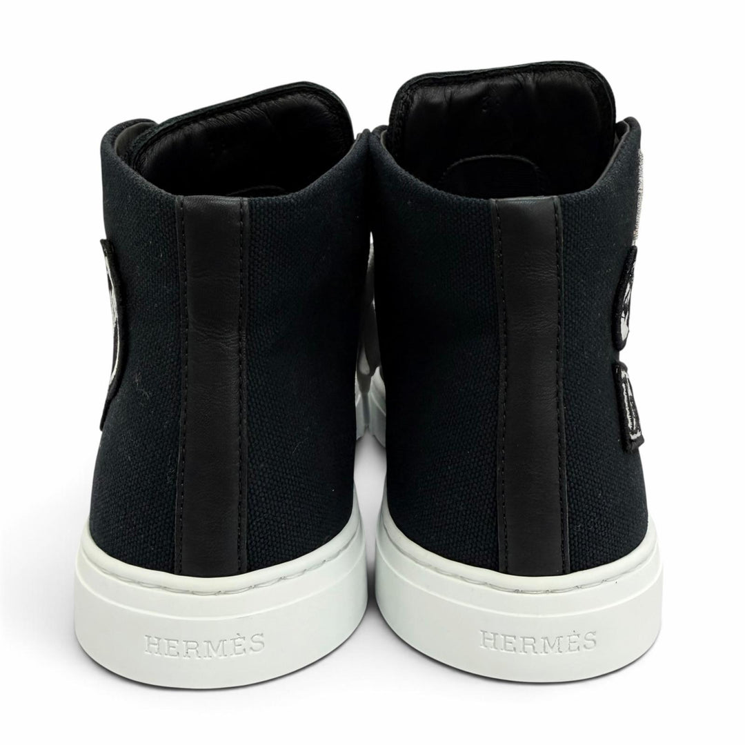 Pristine HERMES High cut sneakers Iriko Logo patch lace-up black canvas IT 38