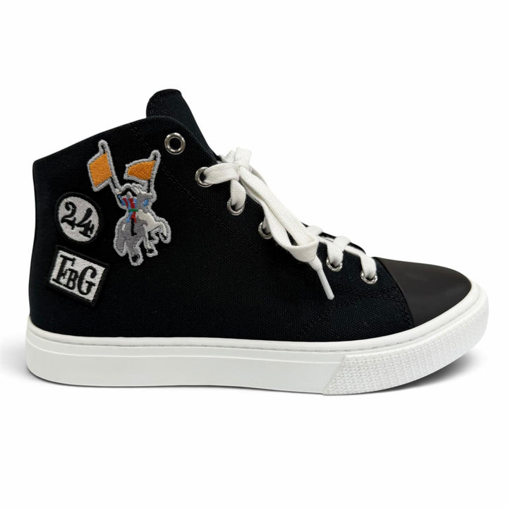 Pristine HERMES High cut sneakers Iriko Logo patch lace-up black canvas IT 38