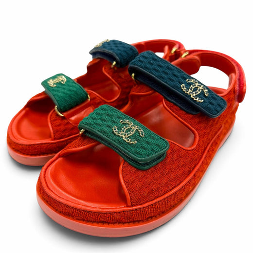 Great CHANEL Sandals COCO Mark Velcro Red leather Women 36 G35927
