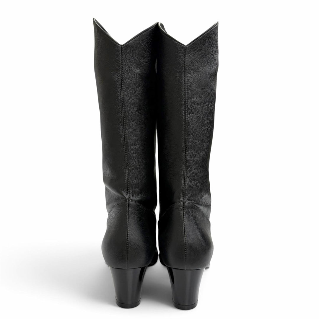 Pristine CHANEL COCO Mark Medium Leather Boots Jockey Boots black 36 G36273