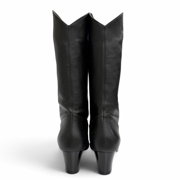 Pristine CHANEL COCO Mark Medium Leather Boots Jockey Boots black 36 G36273